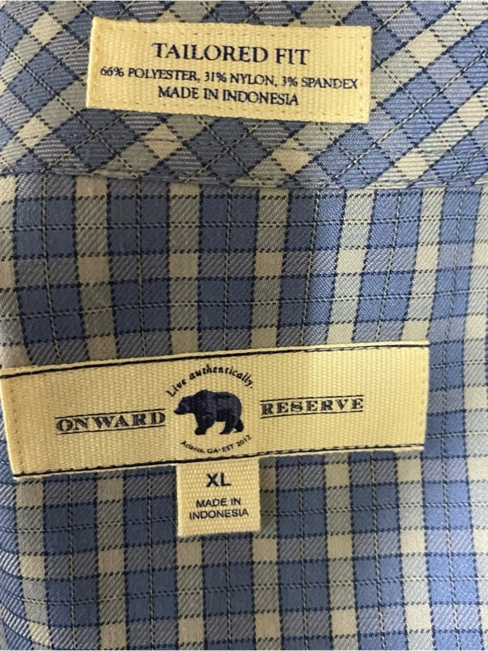 Onward Reserve Shirt Men’s XL Blue Plaid Button Up Tailored Fit